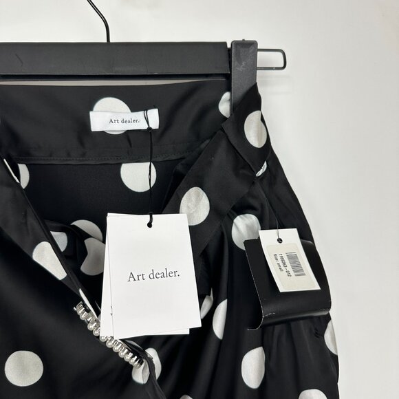 NWT Art Dealer Eva High Rise Polka Dot Satin Belted Midi Skirt Black Small - Picture 7 of 12